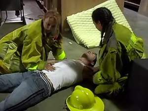 Brave girls rescue guy and suck him cock on floor